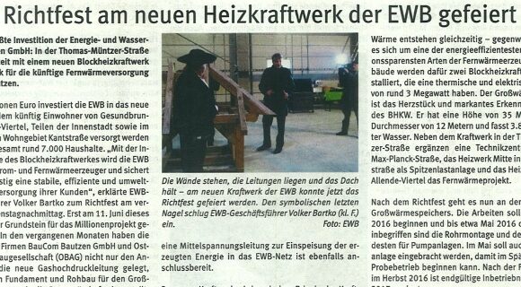 05.12.2015: Richtfest am neuen Heizkraftwerk der EWB gefeiert 05.12.2015: Richtfest am neuen Heizkraftwerk der EWB gefeiert